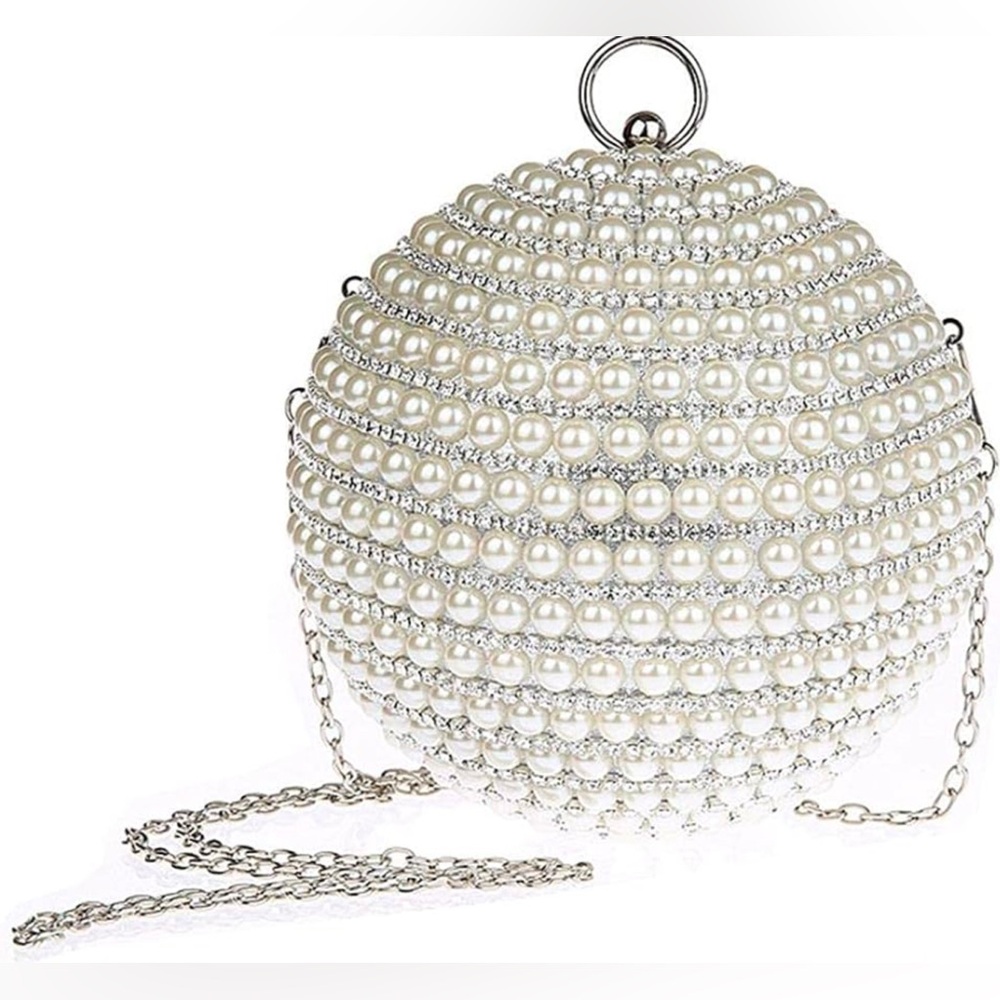 NWOT-Crystal & Faux Pearl Embellished Disco Ball Convertible Wristlet Bag